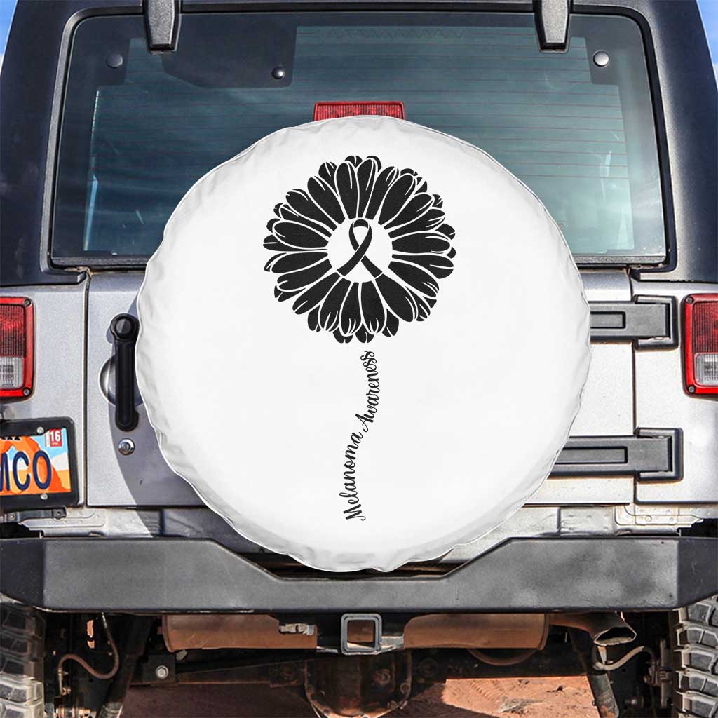 Melanoma Awareness Black Ribbon Flower Spare Tire Cover Skin Cancer Fighter Gift TS12 No hole White Print Your Wear