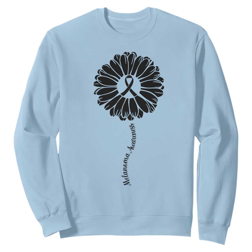 Melanoma Awareness Black Ribbon Flower Sweatshirt Skin Cancer Fighter Gift TS12 Light Blue Print Your Wear