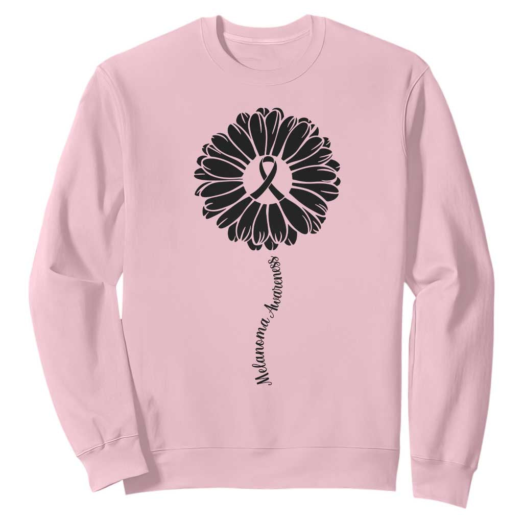 Melanoma Awareness Black Ribbon Flower Sweatshirt Skin Cancer Fighter Gift TS12 Light Pink Print Your Wear