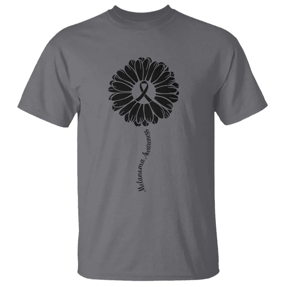 Melanoma Awareness Black Ribbon Flower T Shirt Skin Cancer Fighter Gift TS12 Charcoal Print Your Wear