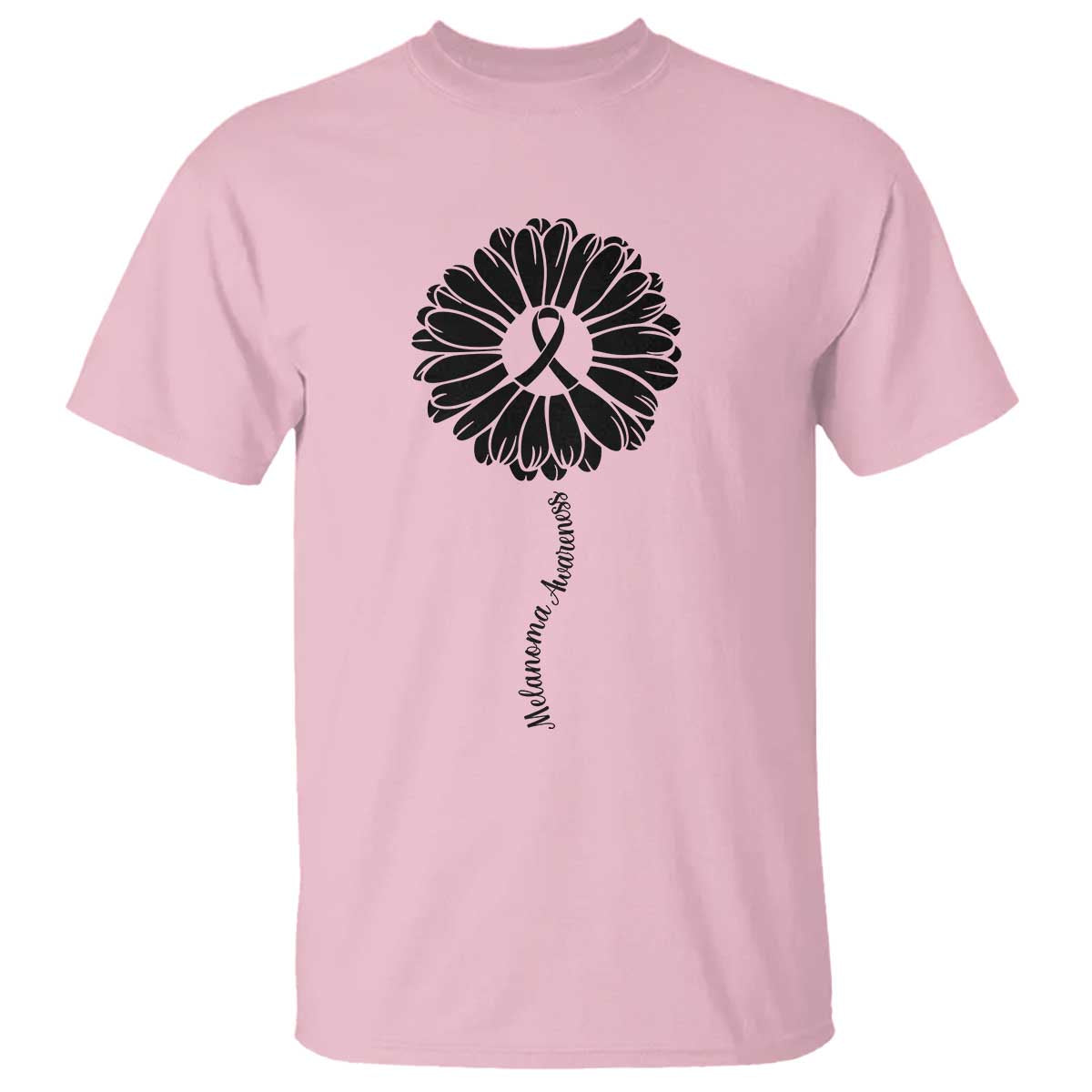 Melanoma Awareness Black Ribbon Flower T Shirt Skin Cancer Fighter Gift TS12 Light Pink Print Your Wear