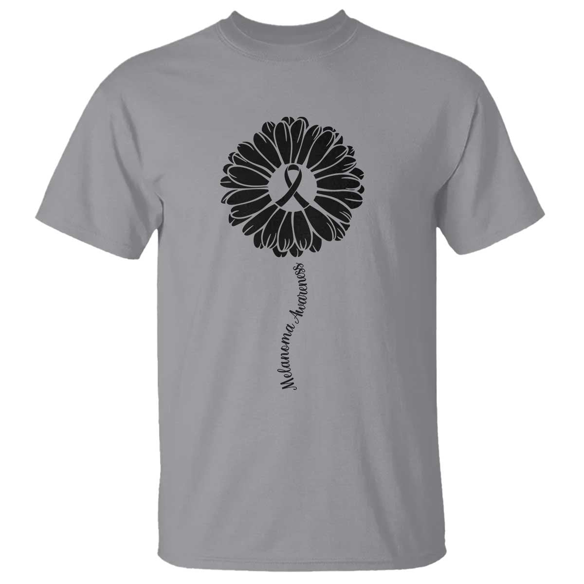 Melanoma Awareness Black Ribbon Flower T Shirt Skin Cancer Fighter Gift TS12 Sport Gray Print Your Wear