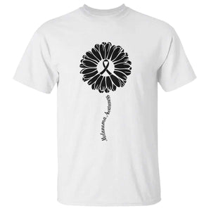 Melanoma Awareness Black Ribbon Flower T Shirt Skin Cancer Fighter Gift TS12 White Print Your Wear