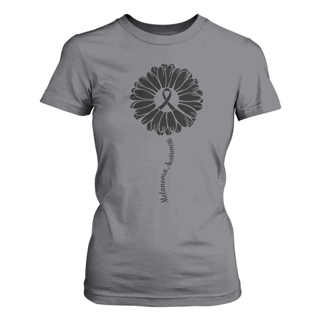 Melanoma Awareness Black Ribbon Flower T Shirt For Women Skin Cancer Fighter Gift TS12 Charcoal Print Your Wear