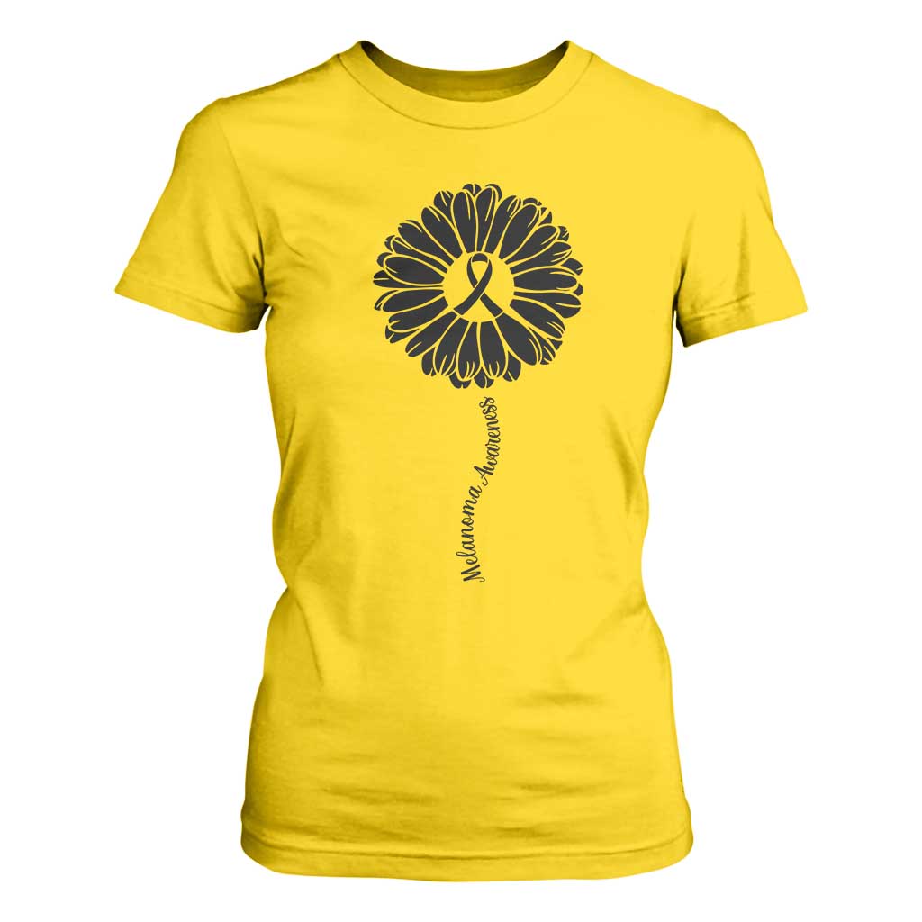 Melanoma Awareness Black Ribbon Flower T Shirt For Women Skin Cancer Fighter Gift TS12 Daisy Print Your Wear