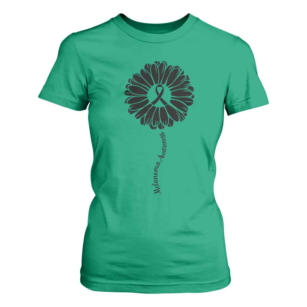 Melanoma Awareness Black Ribbon Flower T Shirt For Women Skin Cancer Fighter Gift TS12 Irish Green Print Your Wear