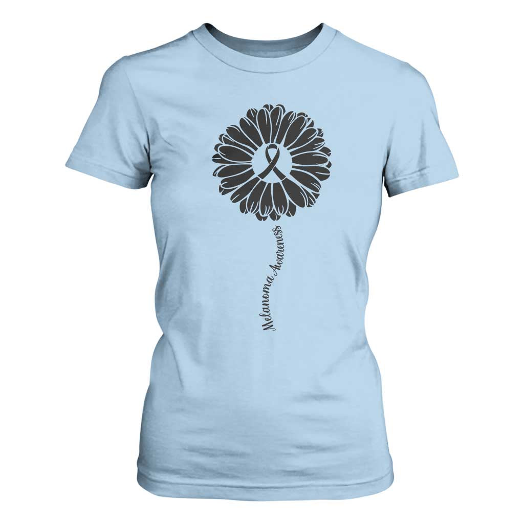 Melanoma Awareness Black Ribbon Flower T Shirt For Women Skin Cancer Fighter Gift TS12 Light Blue Print Your Wear