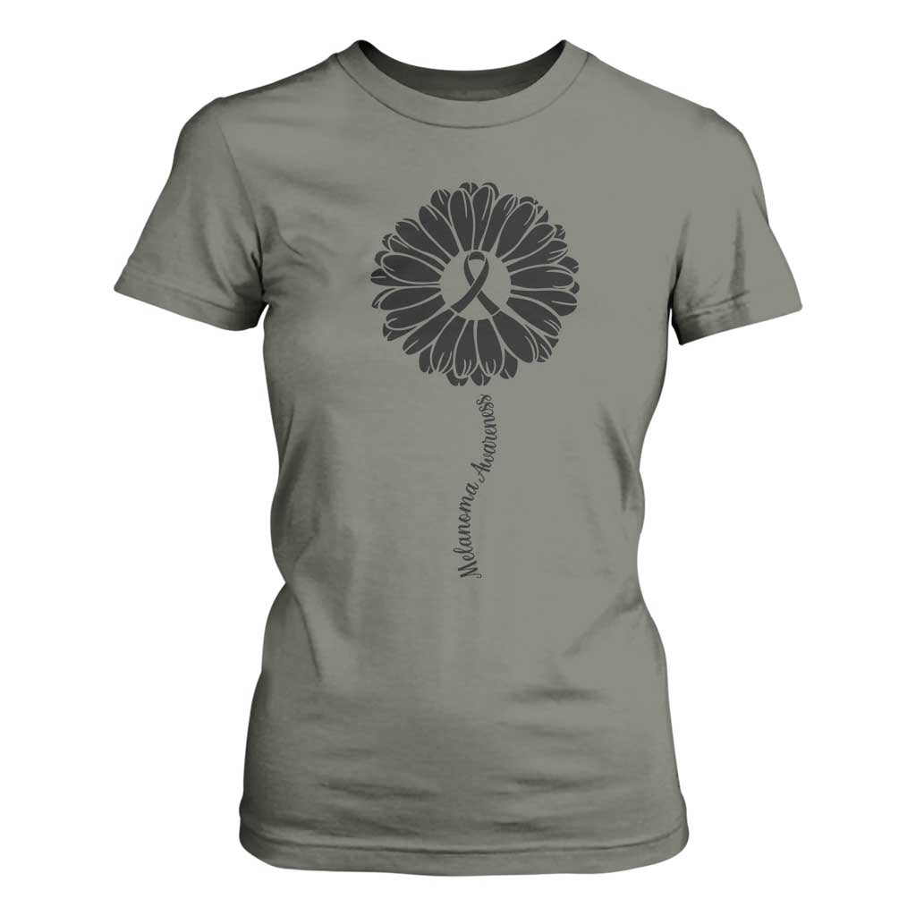 Melanoma Awareness Black Ribbon Flower T Shirt For Women Skin Cancer Fighter Gift TS12 Military Green Print Your Wear