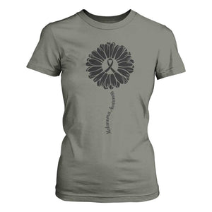Melanoma Awareness Black Ribbon Flower T Shirt For Women Skin Cancer Fighter Gift TS12 Military Green Print Your Wear
