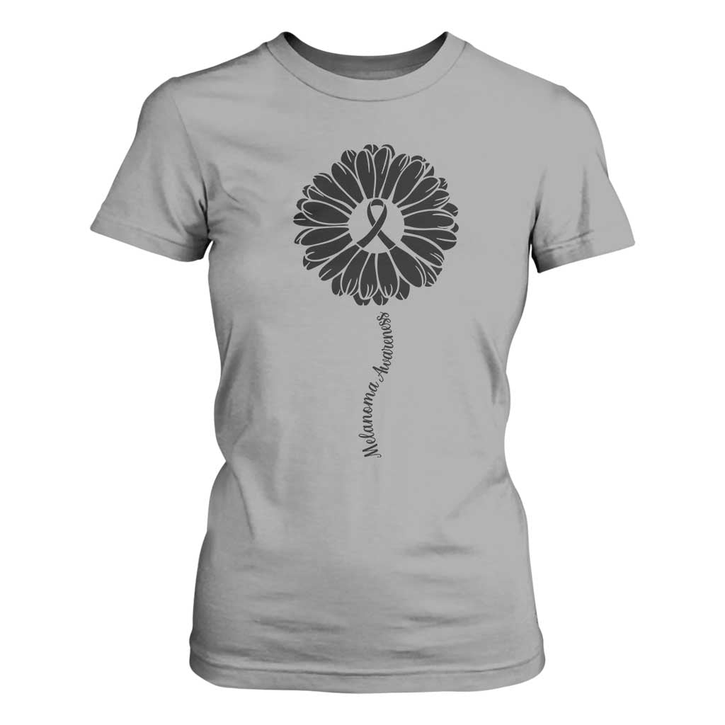 Melanoma Awareness Black Ribbon Flower T Shirt For Women Skin Cancer Fighter Gift TS12 Sport Gray Print Your Wear