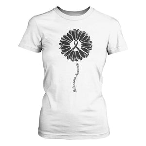 Melanoma Awareness Black Ribbon Flower T Shirt For Women Skin Cancer Fighter Gift TS12 White Print Your Wear