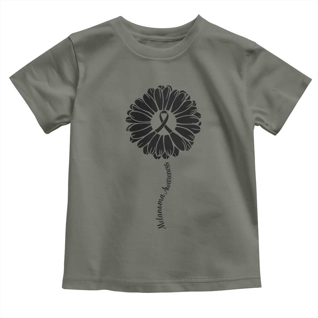 Melanoma Awareness Black Ribbon Flower Toddler T Shirt Skin Cancer Fighter Gift TS12 Military Green Print Your Wear