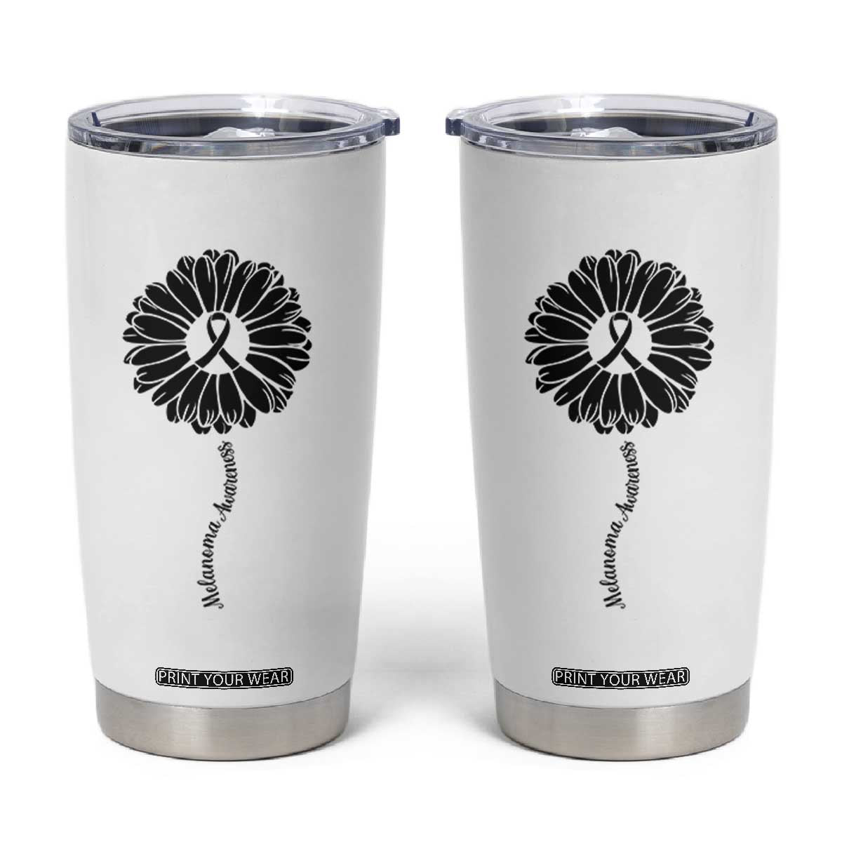 Melanoma Awareness Black Ribbon Flower Tumbler Cup Skin Cancer Fighter Gift TS12 White Print Your Wear