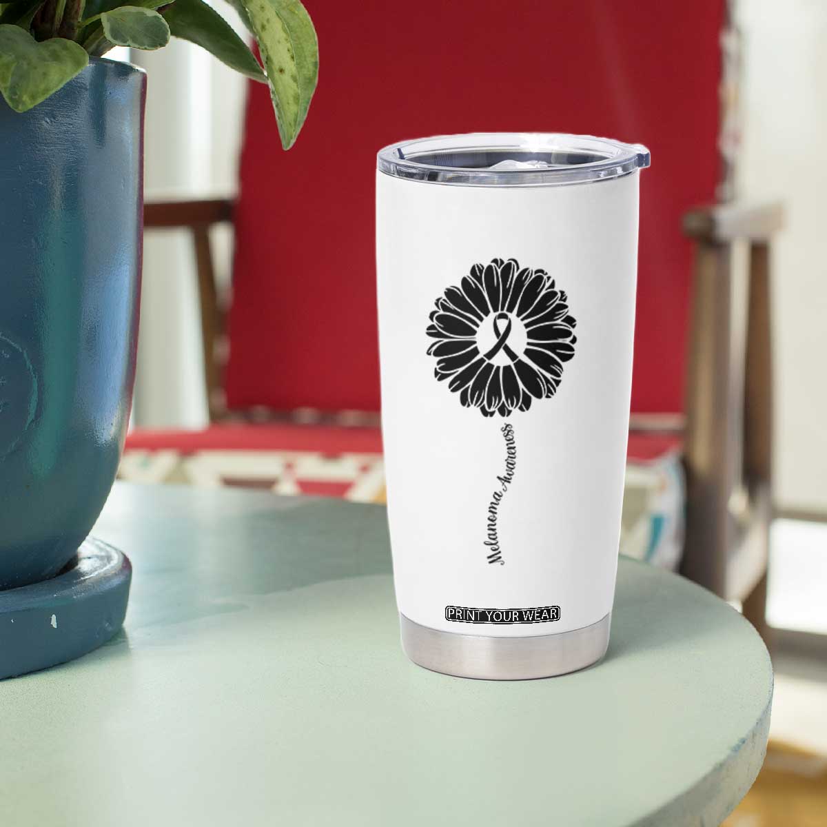Melanoma Awareness Black Ribbon Flower Tumbler Cup Skin Cancer Fighter Gift TS12 Print Your Wear