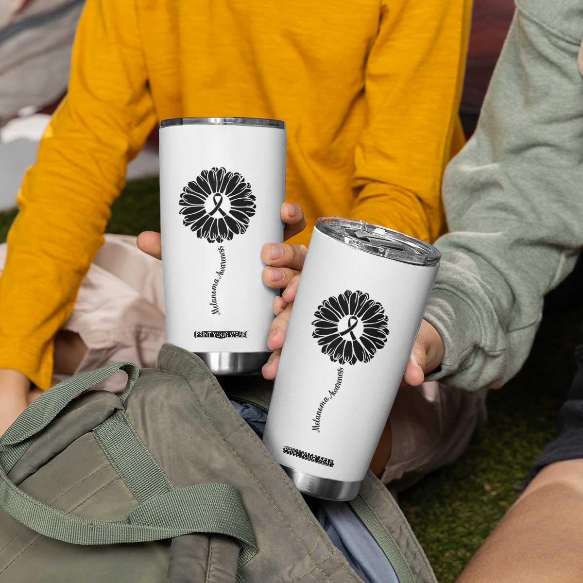 Melanoma Awareness Black Ribbon Flower Tumbler Cup Skin Cancer Fighter Gift TS12 Print Your Wear