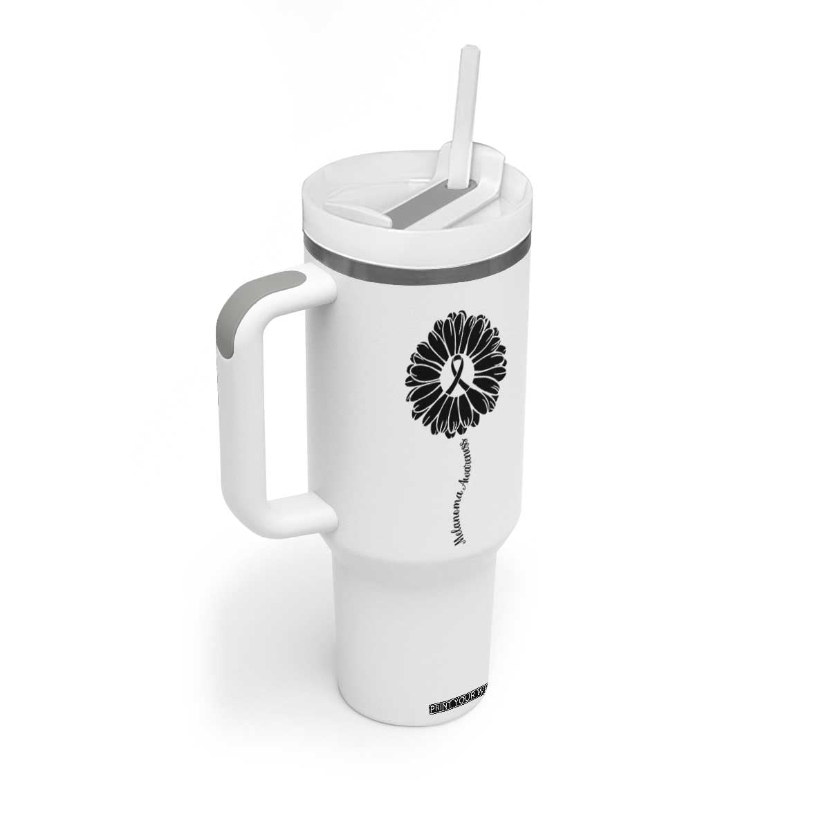 Melanoma Awareness Black Ribbon Flower Tumbler With Handle Skin Cancer Fighter Gift TS12 Print Your Wear