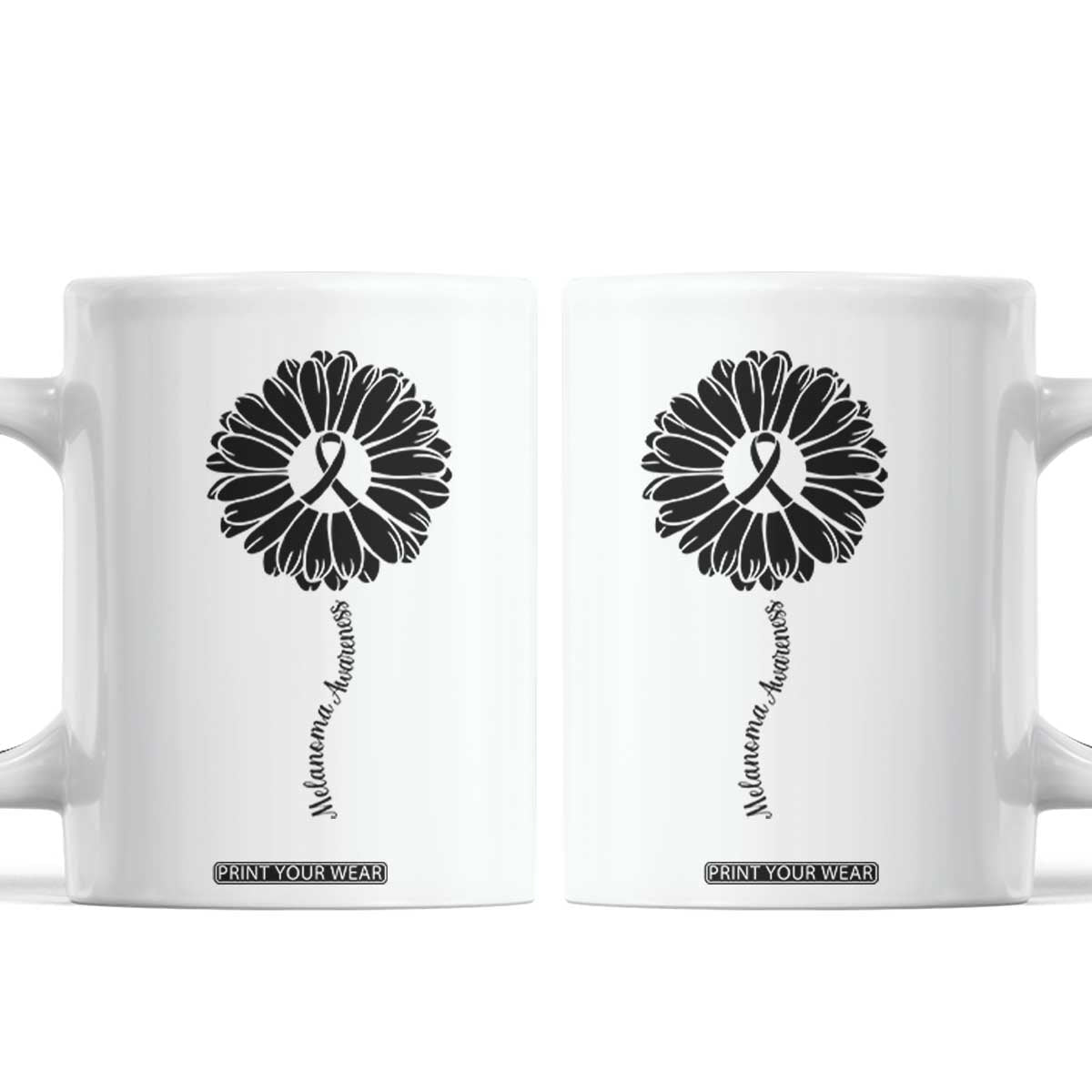 Melanoma Awareness Black Ribbon Flower Coffee Mug Skin Cancer Fighter Gift TS12 White Print Your Wear