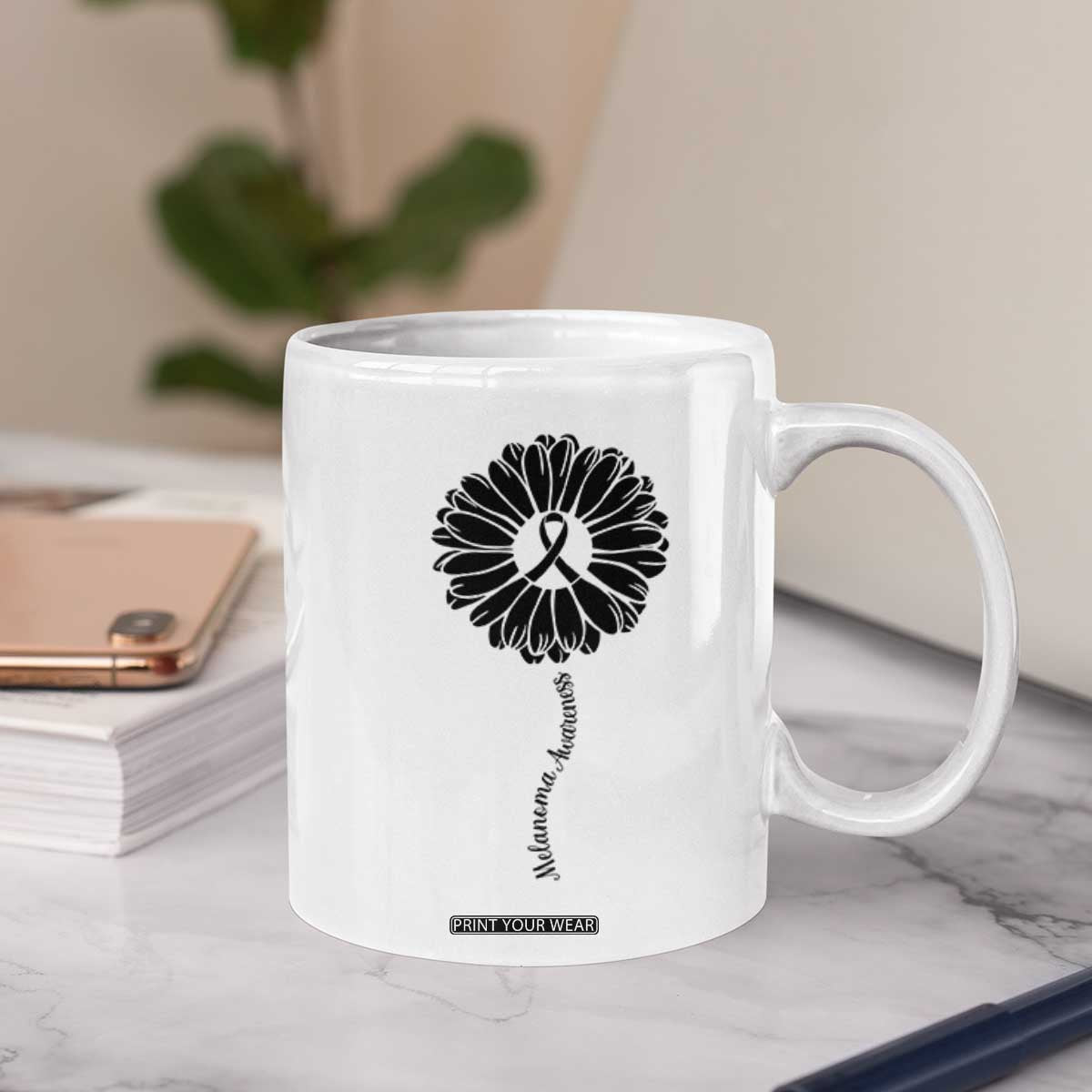 Melanoma Awareness Black Ribbon Flower Coffee Mug Skin Cancer Fighter Gift TS12 Print Your Wear