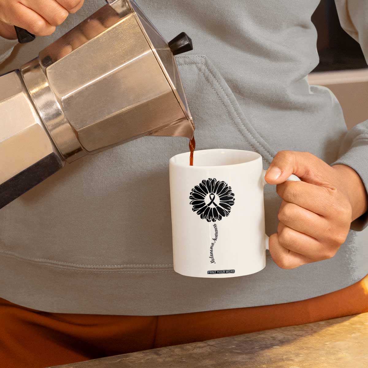 Melanoma Awareness Black Ribbon Flower Coffee Mug Skin Cancer Fighter Gift TS12 Print Your Wear