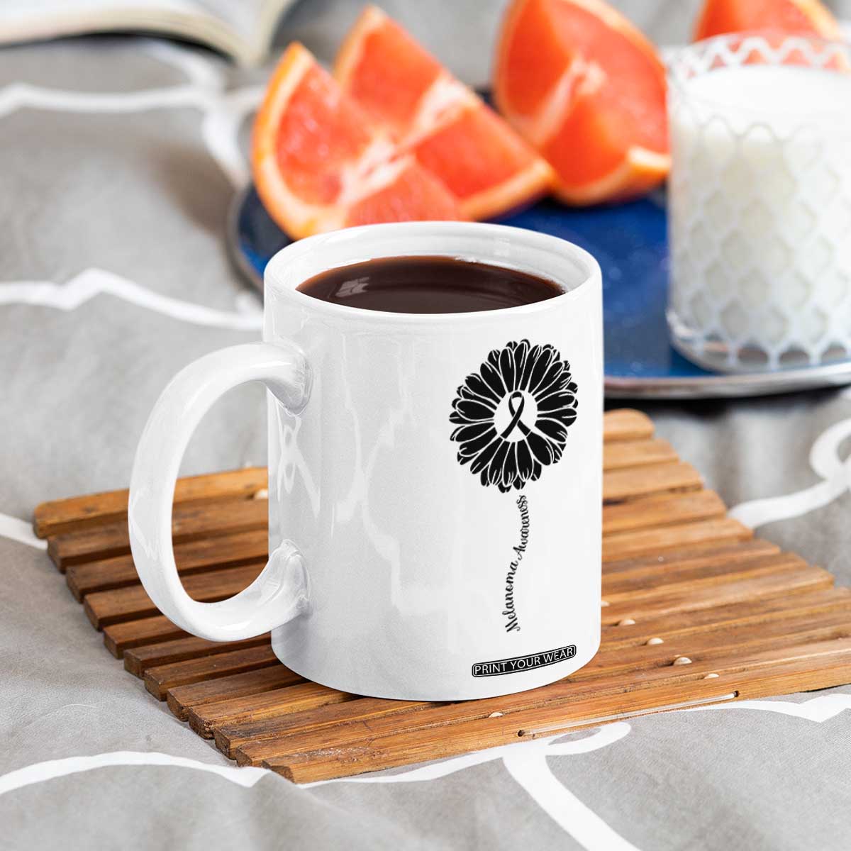 Melanoma Awareness Black Ribbon Flower Coffee Mug Skin Cancer Fighter Gift TS12 Print Your Wear