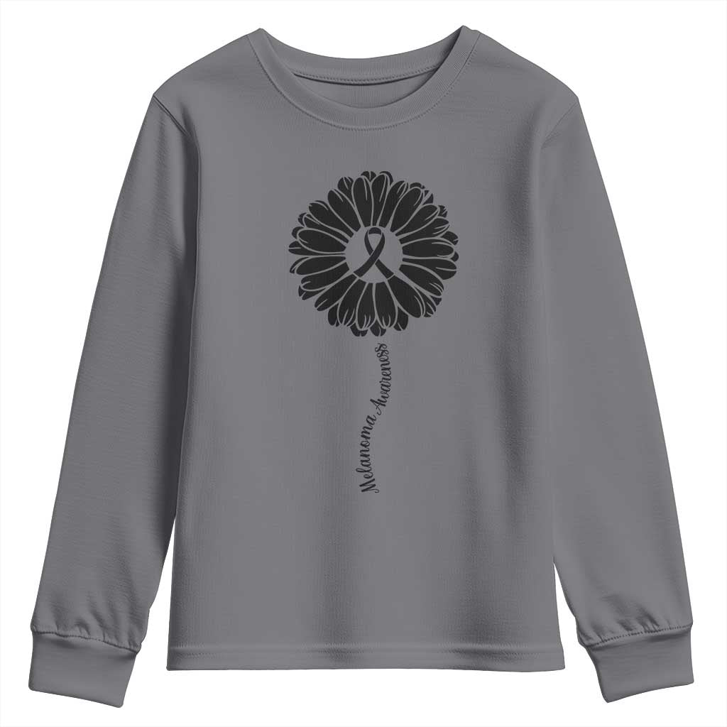 Melanoma Awareness Black Ribbon Flower Youth Sweatshirt Skin Cancer Fighter Gift TS12 Charcoal Print Your Wear
