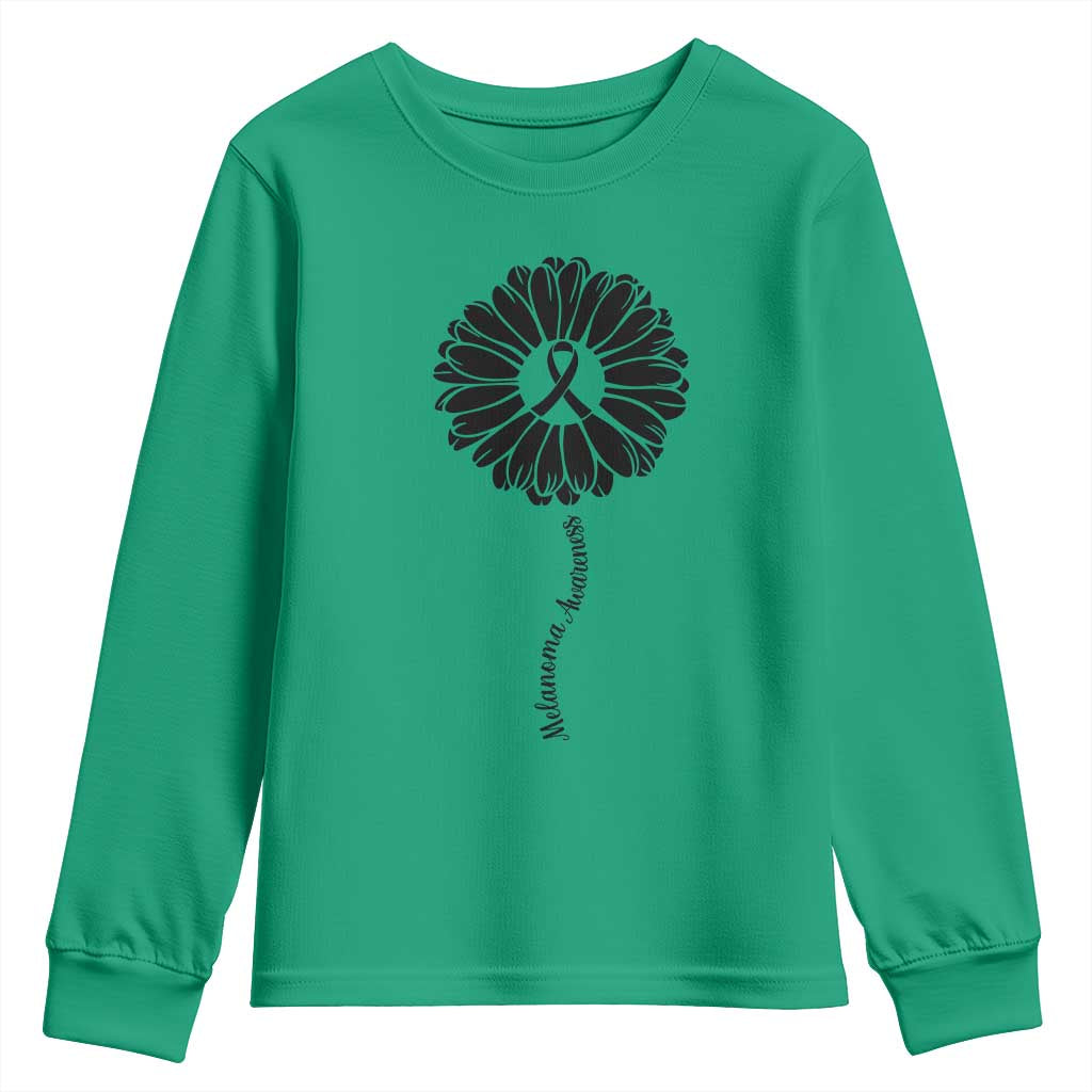 Melanoma Awareness Black Ribbon Flower Youth Sweatshirt Skin Cancer Fighter Gift TS12 Irish Green Print Your Wear