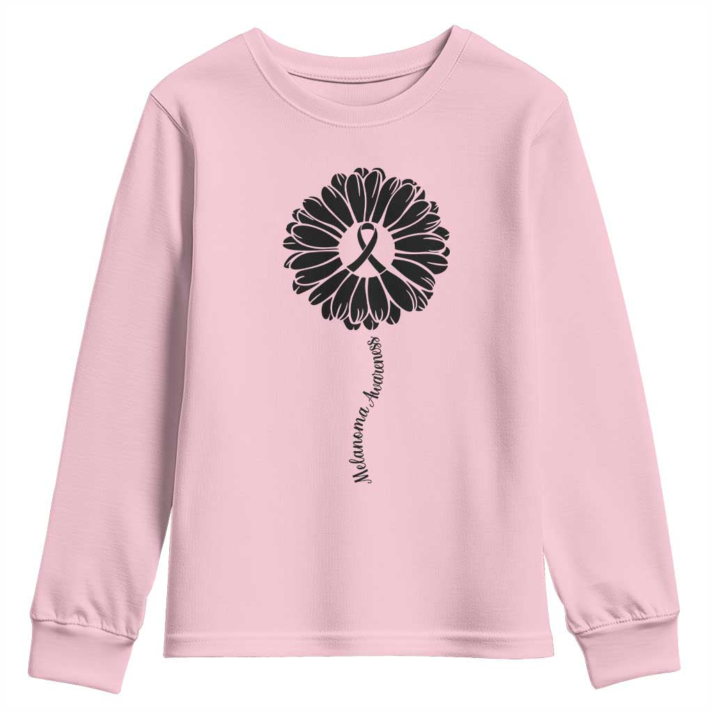 Melanoma Awareness Black Ribbon Flower Youth Sweatshirt Skin Cancer Fighter Gift TS12 Light Pink Print Your Wear