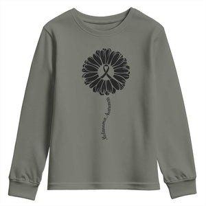 Melanoma Awareness Black Ribbon Flower Youth Sweatshirt Skin Cancer Fighter Gift TS12 Military Green Print Your Wear