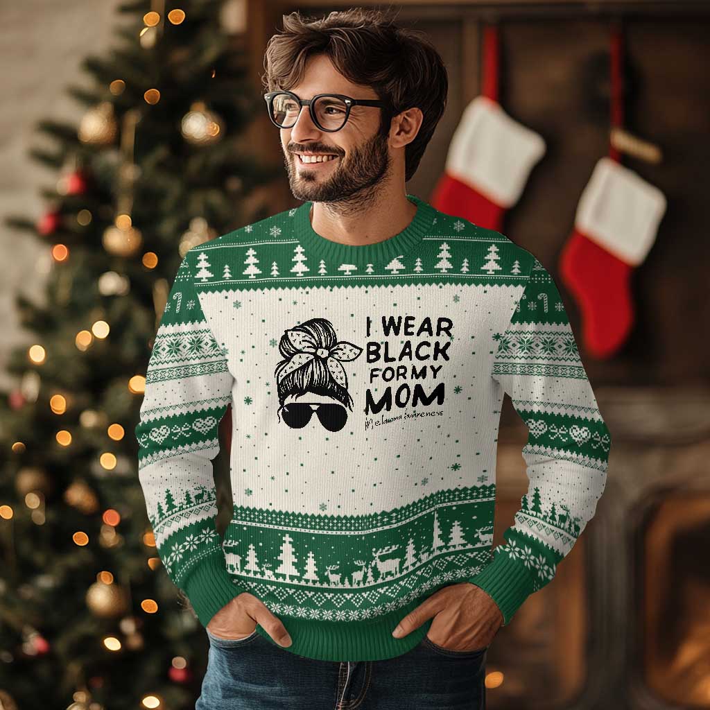 I Wear Black For My Mom Ugly Christmas Sweater Melanoma Awareness Family Gift TS12 Beige Green Print Your Wear