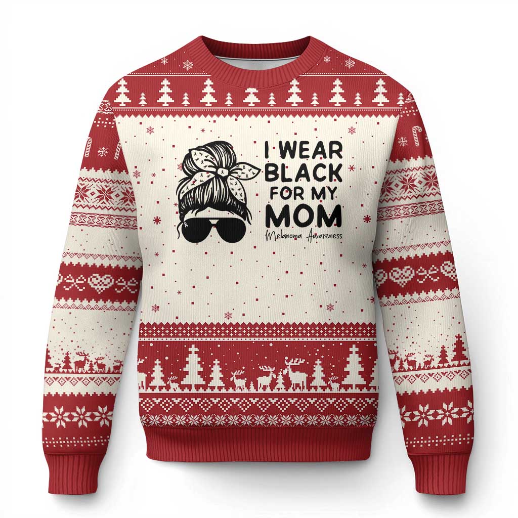 I Wear Black For My Mom Ugly Christmas Sweater Melanoma Awareness Family Gift TS12 Beige Red Print Your Wear