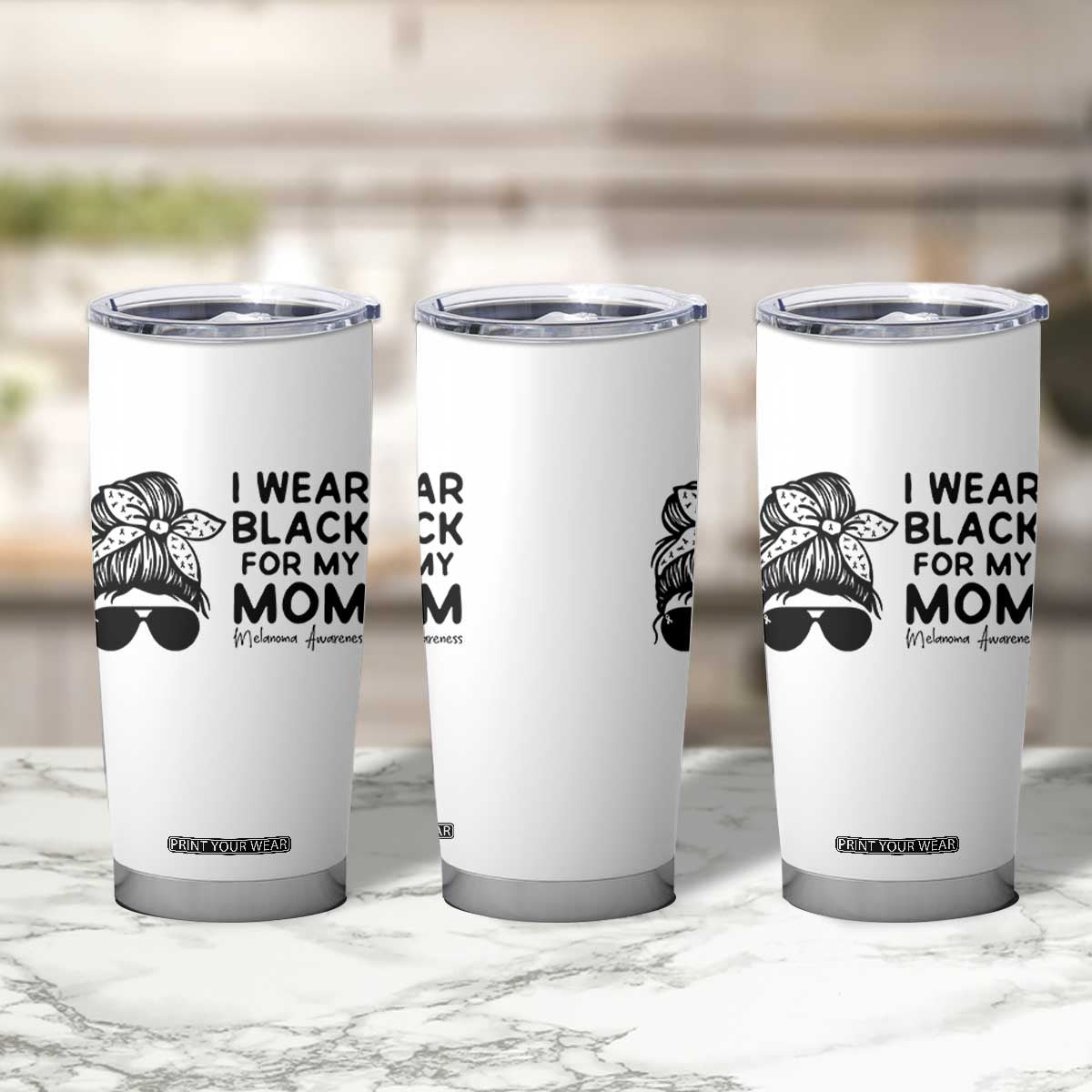 I Wear Black For My Mom Tumbler Cup Melanoma Awareness Family Gift TS12 Print Your Wear