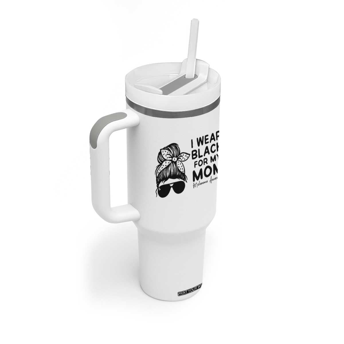 I Wear Black For My Mom Tumbler With Handle Melanoma Awareness Family Gift TS12 Print Your Wear