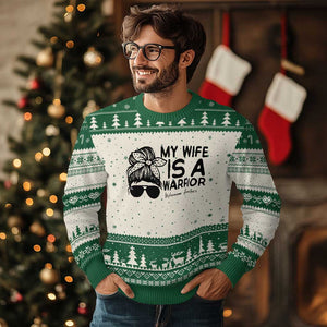 My Wife Is A Warrior Ugly Christmas Sweater Melanoma Awareness Husband Gift TS12 Beige Green Print Your Wear