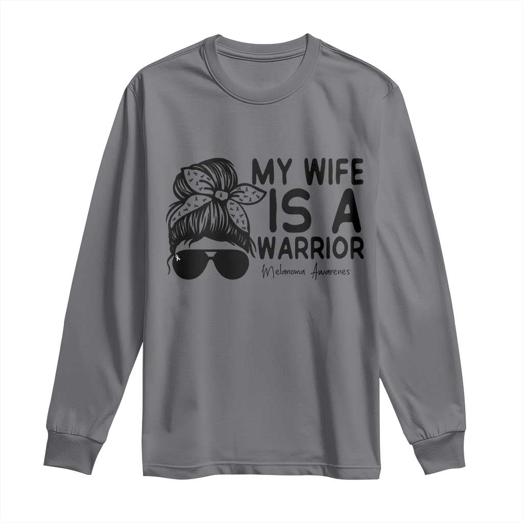 My Wife Is A Warrior Long Sleeve Shirt Melanoma Awareness Husband Gift TS12 Charcoal Print Your Wear
