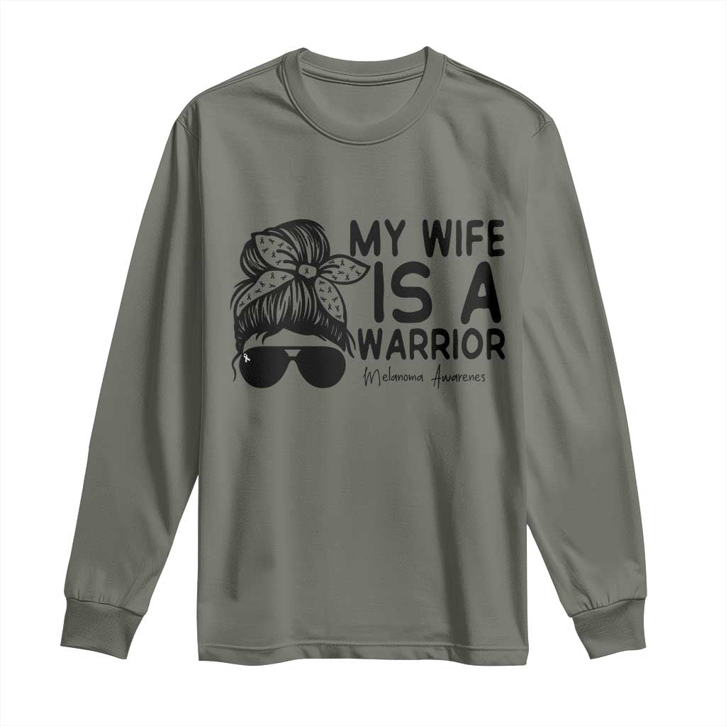 My Wife Is A Warrior Long Sleeve Shirt Melanoma Awareness Husband Gift TS12 Military Green Print Your Wear