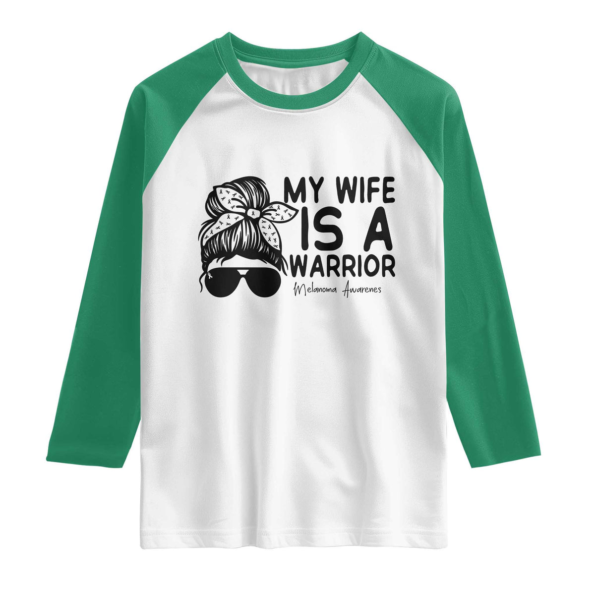 My Wife Is A Warrior Raglan Shirt Melanoma Awareness Husband Gift TS12 White Kelly Green Print Your Wear