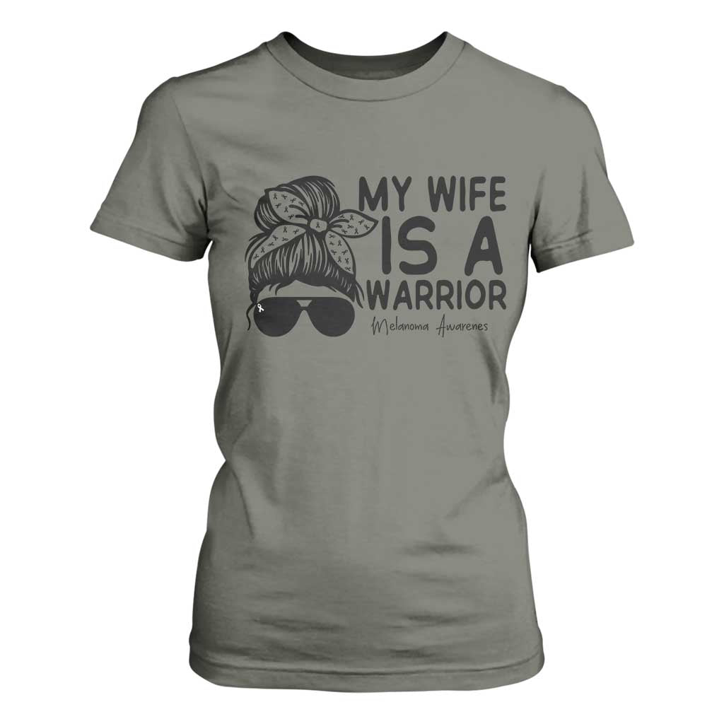 My Wife Is A Warrior T Shirt For Women Melanoma Awareness Husband Gift TS12 Military Green Print Your Wear