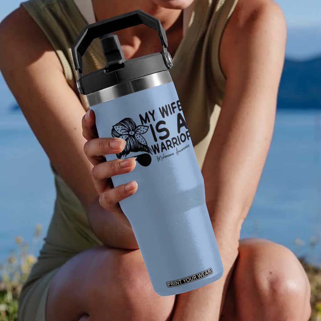 My Wife Is A Warrior Flip Straw Tumbler Melanoma Awareness Husband Gift TS12 One Size: 30 oz Light Blue Print Your Wear