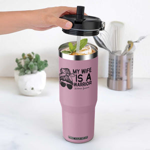 My Wife Is A Warrior Flip Straw Tumbler Melanoma Awareness Husband Gift TS12 One Size: 30 oz Light Pink Print Your Wear