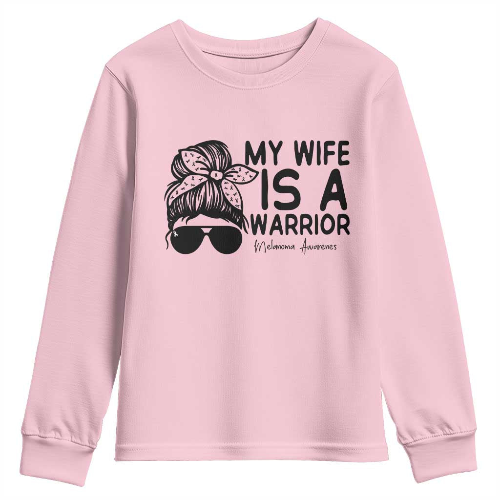 My Wife Is A Warrior Youth Sweatshirt Melanoma Awareness Husband Gift TS12 Light Pink Print Your Wear