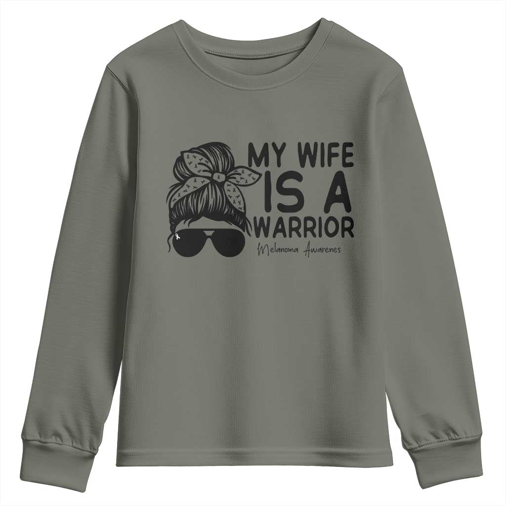 My Wife Is A Warrior Youth Sweatshirt Melanoma Awareness Husband Gift TS12 Military Green Print Your Wear