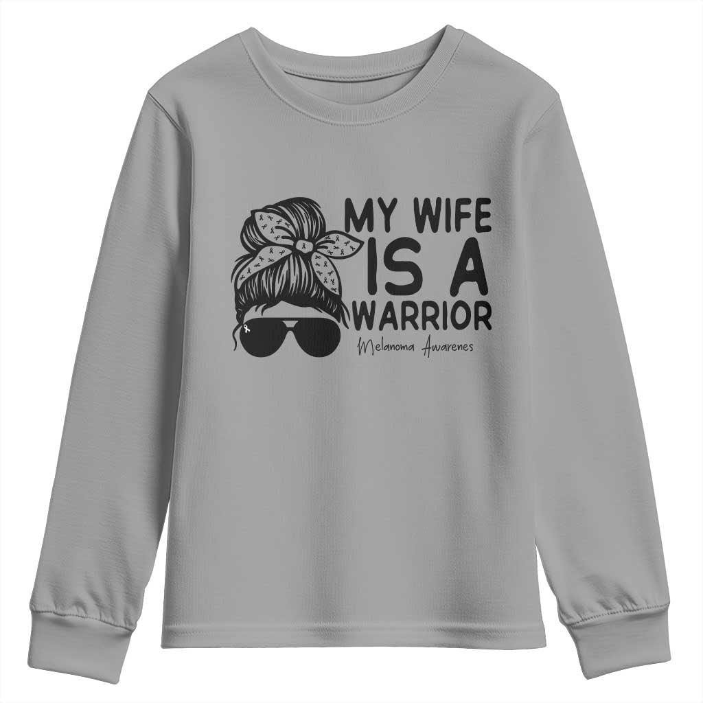 My Wife Is A Warrior Youth Sweatshirt Melanoma Awareness Husband Gift TS12 Sport Gray Print Your Wear