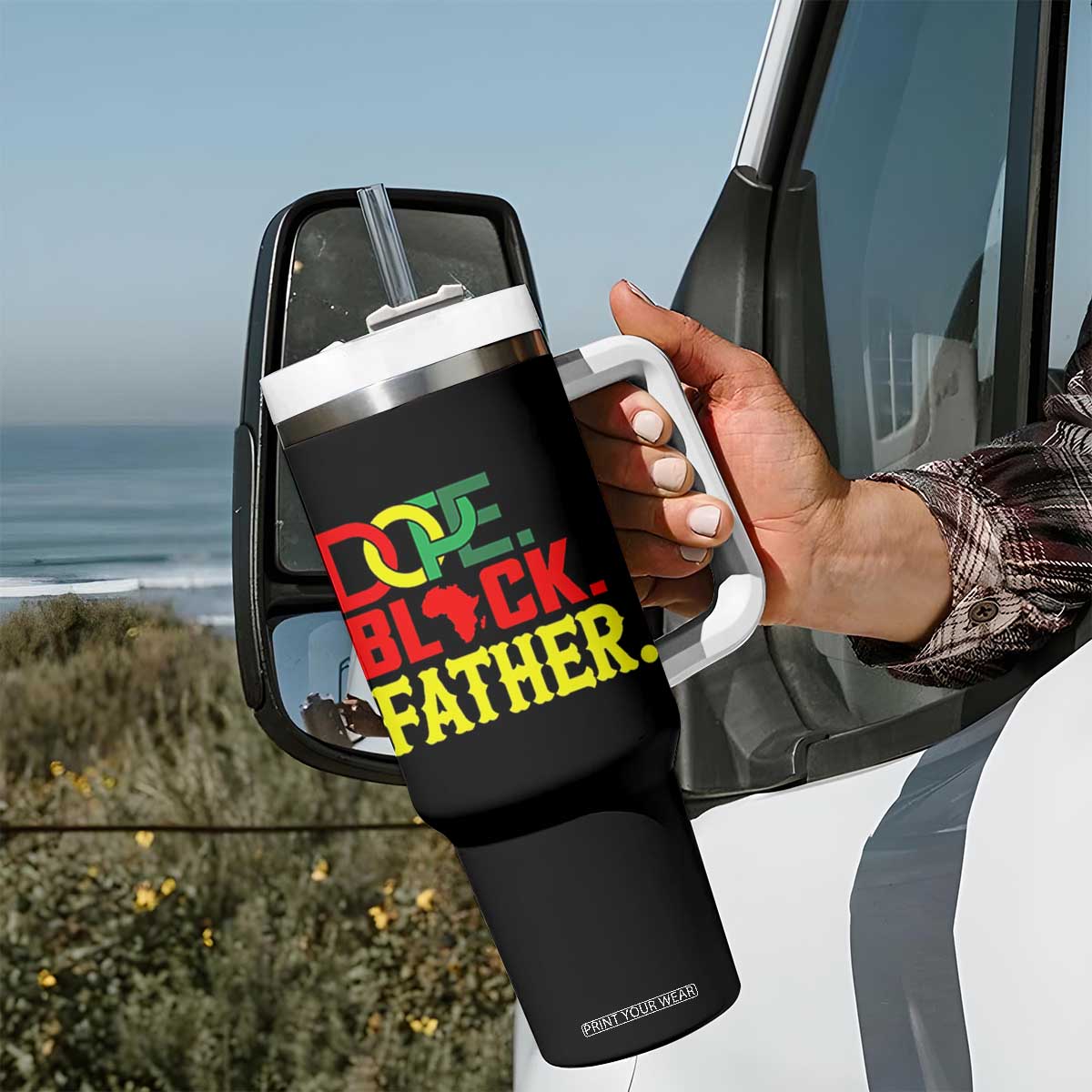 Dope Black Father Tumbler With Handle Proud Black Father Gift