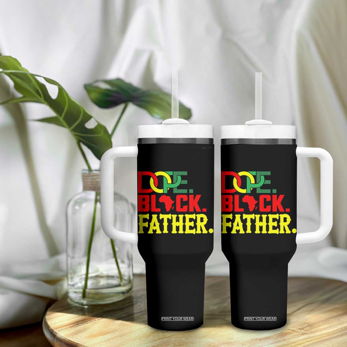 Dope Black Father Tumbler With Handle Proud Black Father Gift