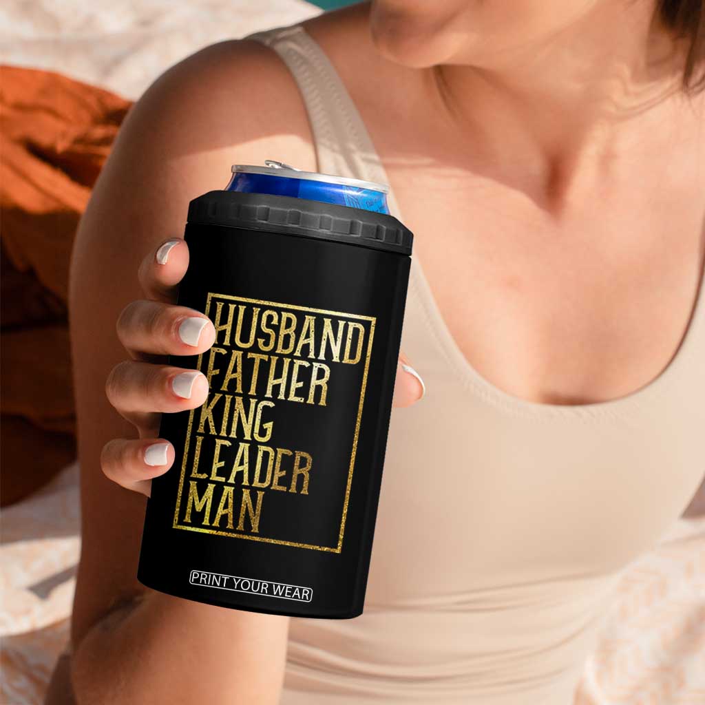 Husband Father King Leader Man 4 in 1 Can Cooler Tumbler Proud Black Dad Gift