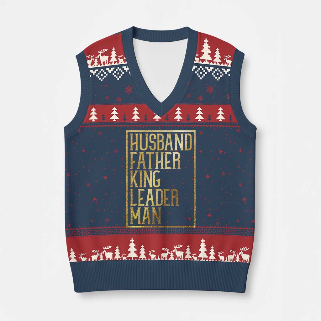 Husband Father King Leader Man V-Neck Knit Sweater Vest Proud Black Dad Gift TS12 Navy Red Print Your Wear