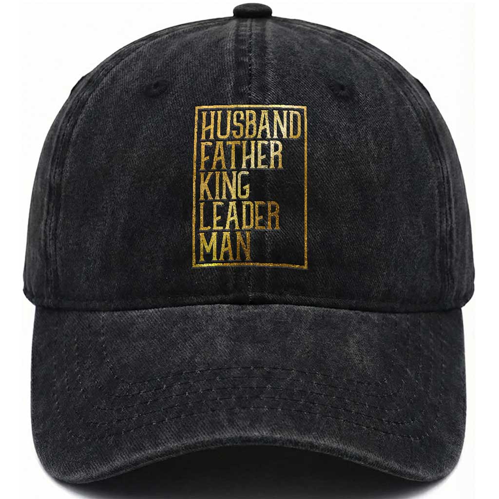 Husband Father King Leader Man Washed Cotton Baseball Cap Proud Black Dad Gift TS12 Print Your Wear