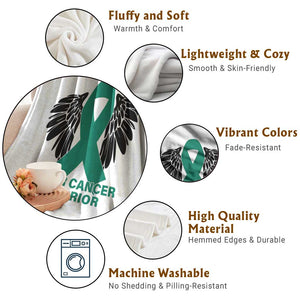 Liver Cancer Angel Warrior Wings Throw Blanket Green Ribbon Awareness Support Gift