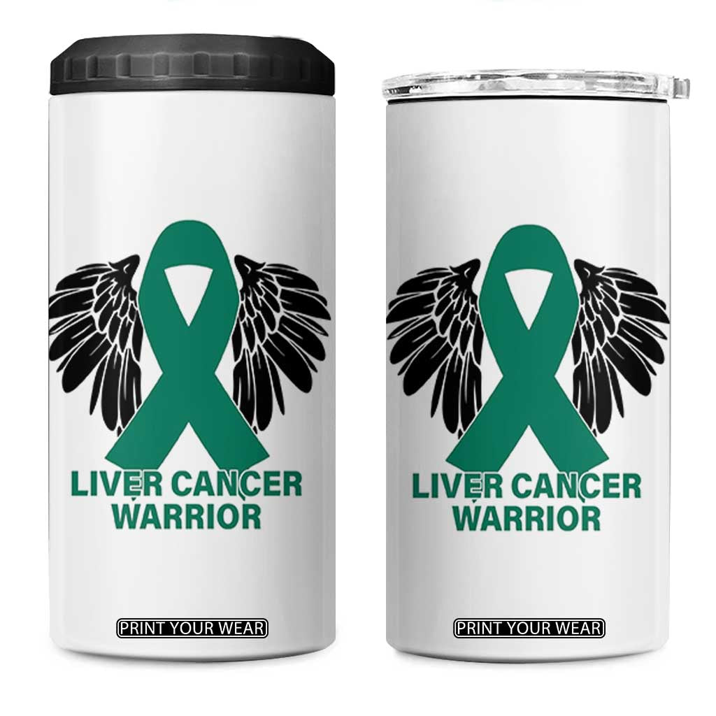 Liver Cancer Angel Warrior Wings 4 in 1 Can Cooler Tumbler Green Ribbon Awareness Support Gift