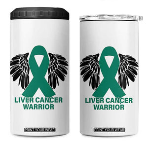 Liver Cancer Angel Warrior Wings 4 in 1 Can Cooler Tumbler Green Ribbon Awareness Support Gift